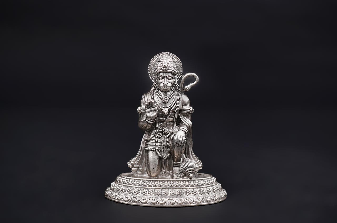Blessing Hanuman in Sitting Pose 925 Sterling Silver Idol