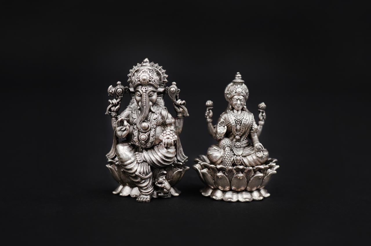 Ganesh Laxmi on Lotus 925 Sterling Silver Idol