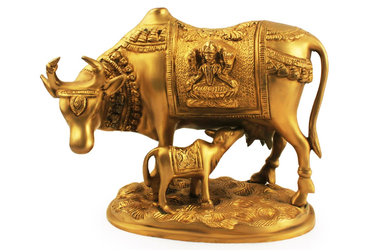 Gaumata with calf in brass