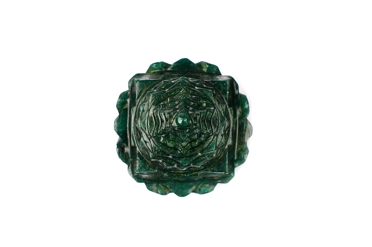 Green Jade Shree Yantra on Lotus - 350 gms