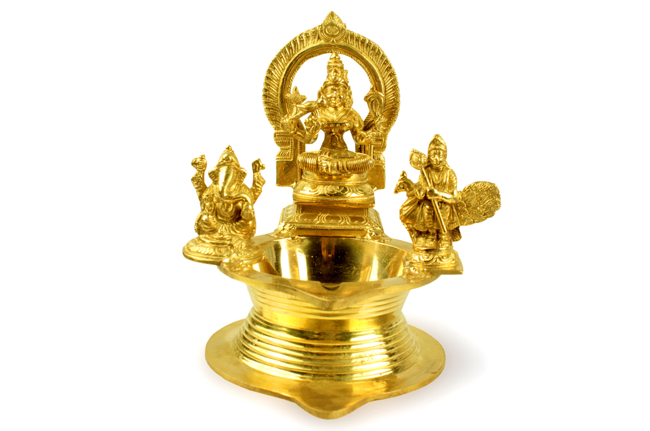 Kamakshi Ganesh and Kartikeya diya in brass