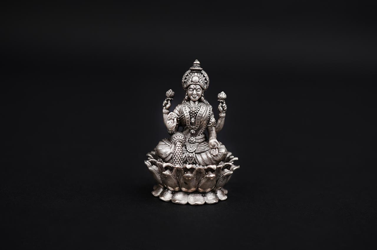 Laxmi on Lotus 925 Sterling Silver Idol