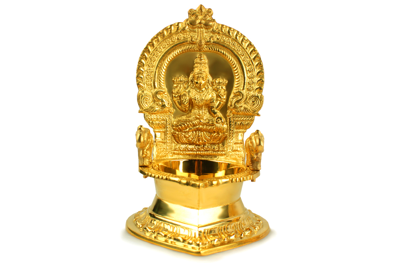 Mahalaxmi with elephant diya in brass