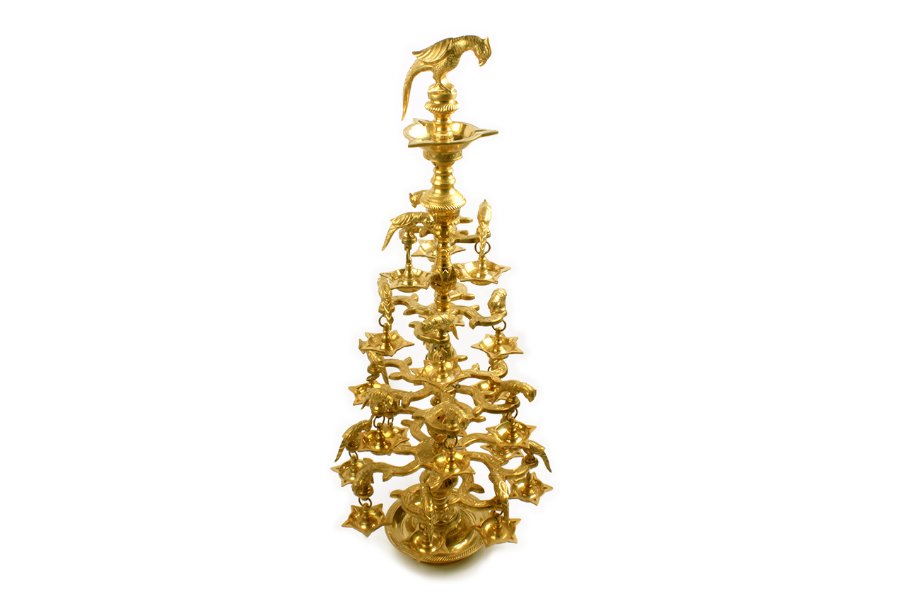 Parrot multiple oil lamp in brass