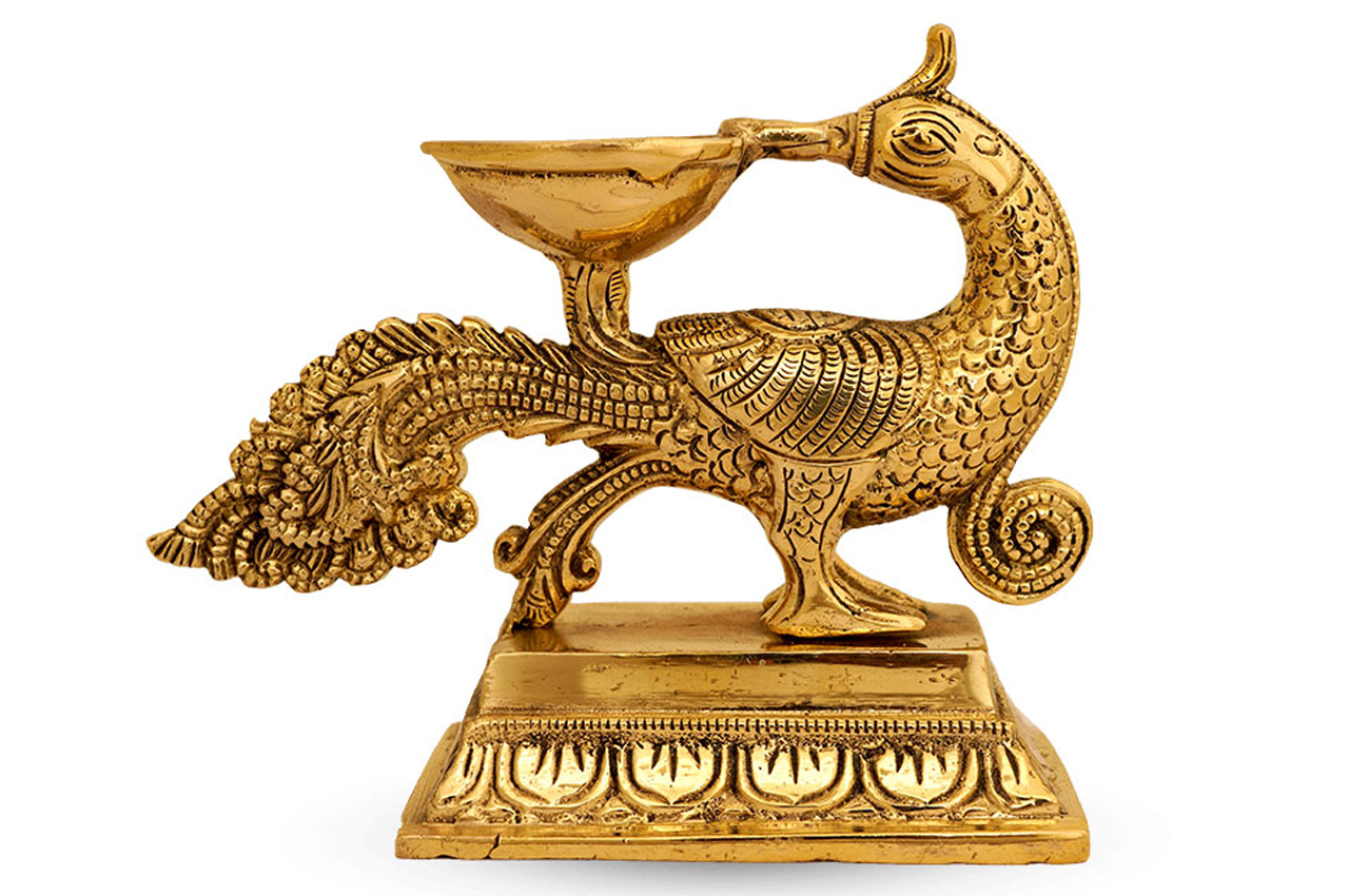 Peacock Lamp in Brass