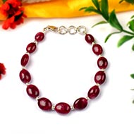 Ruby Oval Beads Silver Balls Bracelet