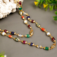 Navratna Gemstone Mala in Designer Gold 22K Caps