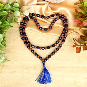 Blue sapphire & Rudraksha (5 Mukhi) Mala with Tassel