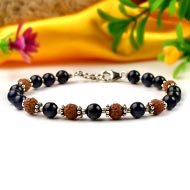 Blue Sapphire & Rudraksha 925 Silver Chakri & Balls Bracelet