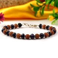 Blue Sapphire (Button Shape) & Rudraksha 925 Silver Chakri Bracelet