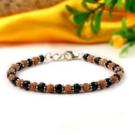 Blue Sapphire (Faceted Button Shape) & Rudraksha 925 Silver Chakri Bracelet