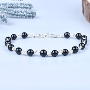 Black Tourmaline 925 Silver Wire Bracelet - 6 mm