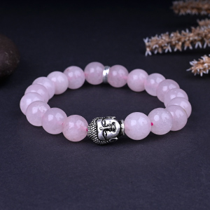 Rose Quartz Buddha Charm Bracelet - 10 mm