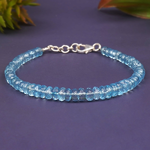 Blue Topaz Faceted Button Shape Beads Bracelet