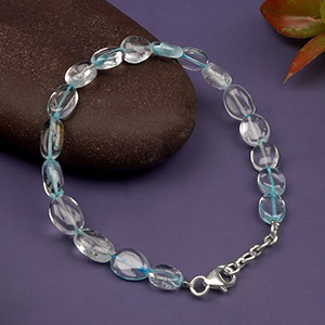 Blue Topaz Flat Oval Beads Bracelet