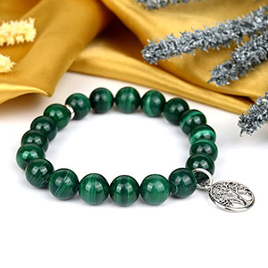 Malachite Tree of Life Trinklet Bracelet - 10 mm