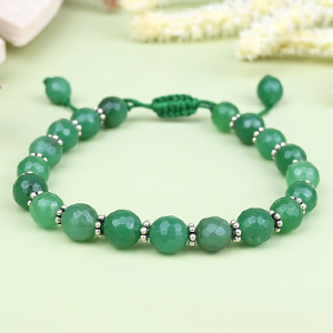 Green Aventurine Faceted Beads Silver Chakri Adjustable Bracelet