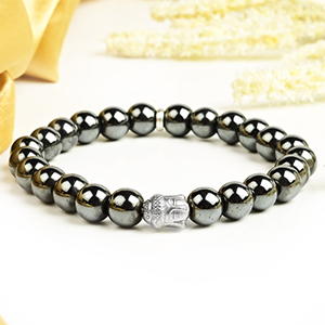 Hematite Buddha Charm Bracelet