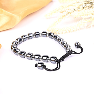 Hematite Cylindrical Beads German Silver Chakri Bracelet