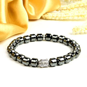 Hematite Cylindrical Beads Buddha Charm Bracelet