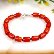 Red Coral Drum Shape Beads Bracelet
