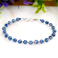 Kyanite Faceted Beads Silver Balls Bracelet