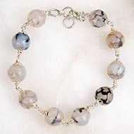 Smoky Quartz Faceted Silver Flower Caps Bracelet